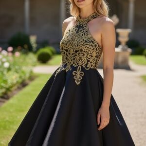 Xscape Navy Blue with Gold Embellishment